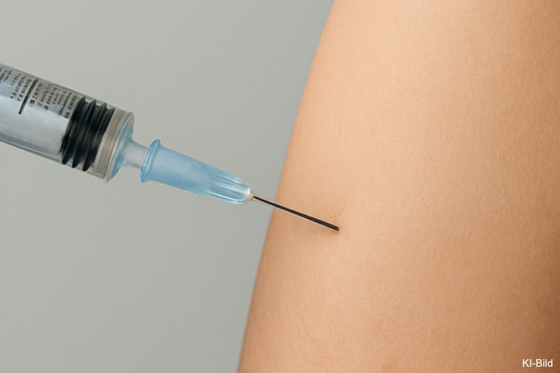 Die Nadel eine Spritze setzt am Oberarm an - KI-generiertes Bild