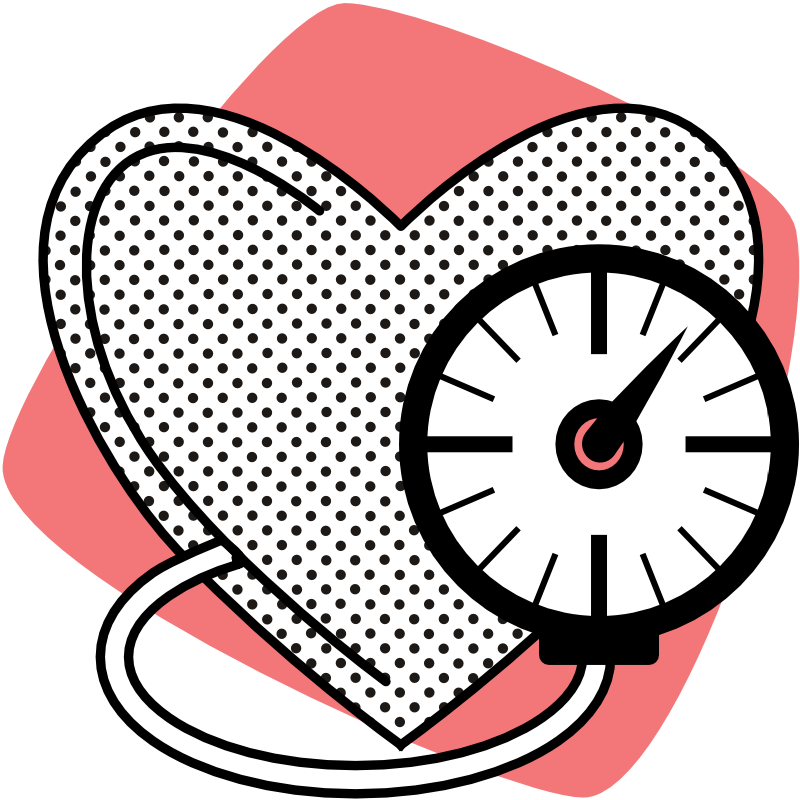 Grafik zeigt auf einer roten, abgerundeten Flächen ein Herz und eine Messuhr, die mit einer Linie miteinander verbunden sind.