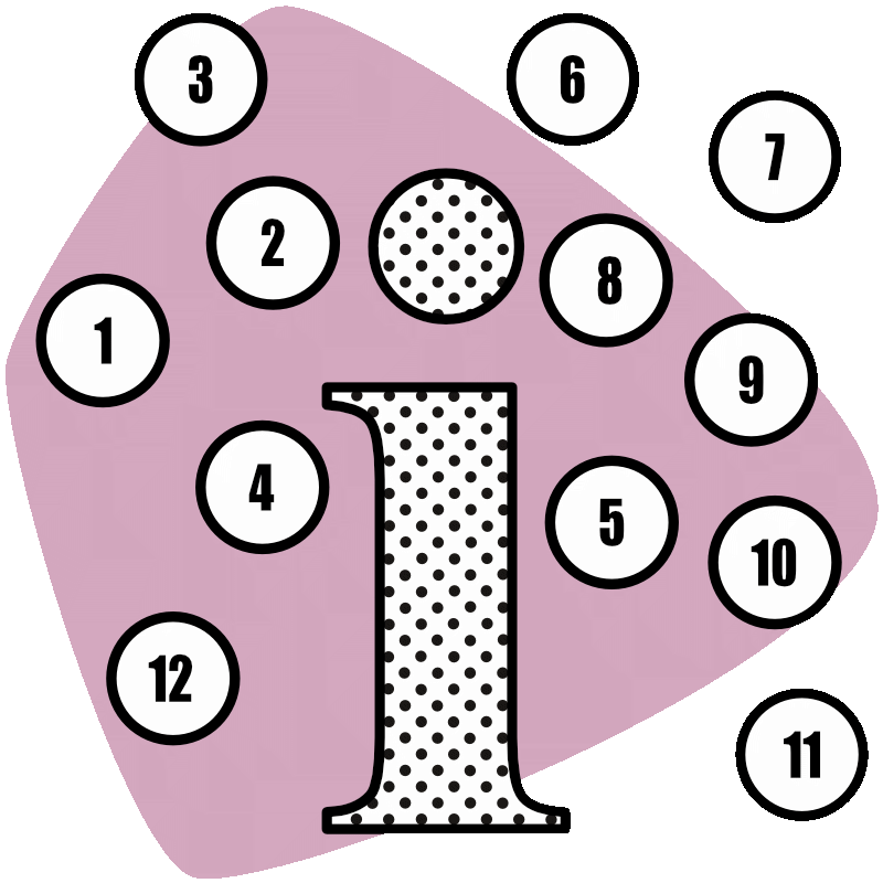 Grafik zeigt vor einer rosa, abgerundeten Fläche ein "i" umgeben von Kreisen mit den Zahlen 1 bis 12.